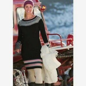 Athleta Black Nordic Fair Isle Knit Sweater Casual Midi Dress Size XS